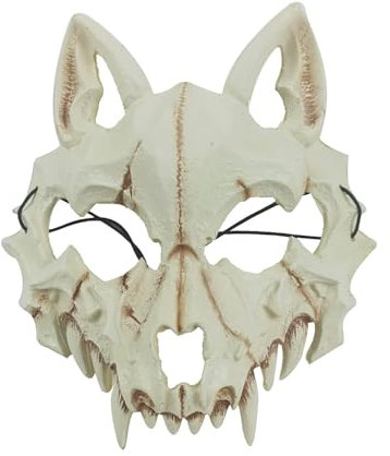 Claofoc Japanische Maske Halloween Tiger Maske Ye Dragon God Schwarze Knochen Harz Totenkopf Gruselige Horror Ninja Cosplay Kostüm Requisiten für Erwachsene (Wolf)