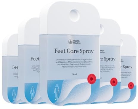 Health Routine Natürliche Feet Care Spray – für tägliche Fußpflege 5er Pack | Frisches Fußspray, Fußdeo zur Fußpflege mit Teebaumöl, Pfefferminzöl und Aloe Vera – Tägliche Belebung & Pflege