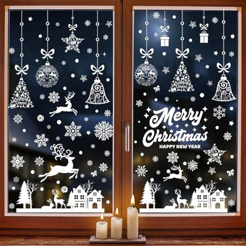 Christmas Window Stickers,195pcs Double Sided Reusable Christmas Snowflake Stickers,9 Sheet PVC Static Snowflake Window Stickers for Christmas Window Decoration.