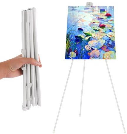 ASelected Staffelei willkommensschild Hochzeit Tragbare Faltbare Staffelei Bodenkunst Verstellbar 160 cm hoch Metall-Poster-Staffelei für Innen Außen (Weiß)