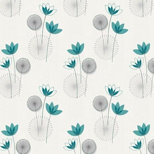 Pack of 5 Dolls House Miniature Styalised Teal Flower Wallpaper