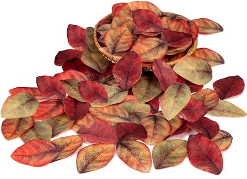 Briful Juego de 200 hojas de magnolia artificiales de otoño de varios colores, hojas falsas, hojas de magnolia de seda para decoración de otoño, centros de mesa, fiesta de boda, decoración de