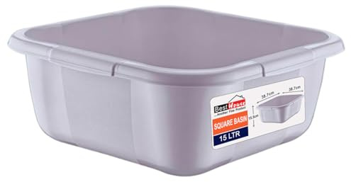 Best House | Square Basin | Kitchen Washing Up Bowl | 15 Litres | Grey | 1 PC | Multipurpose Bath Tub/Washing Tub for Kitchen, Bathroom, and Household Use (Pack of 1)