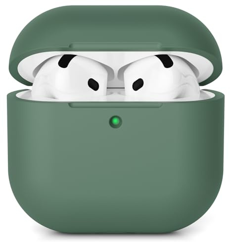 AOTUAO Hülle Kompatibel mit AirPods 4 Hülle Case (2024), Weiches Silikon Stoßfeste Schutzhülle für AirPods 4. Generation Case Cover mit Voller Sturzschutz, Front-LED Sichtbar, Pine Green