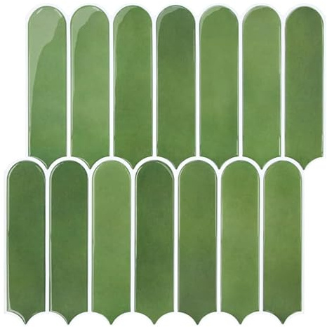 Commomy Upgrade Dickere Klebefliesen Küche Bad 3D Fliesenaufkleber Grün | 3D Fliesenaufkleber Vinyl Metro Fliesen Selbstklebend Küchenrückwand Wandfliesen Selbstklebend, 10 Stück, 30.5 x 30.5 cm