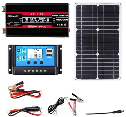 Kit Solaire 110V/220V 4000W Pour La Maison Système D'alimentation Solaire Complet Onduleur 4000W Et Contrôleur 30A + Panneau Solaire 18W18V Kits De Panneaux Solaires Complets Pour Camping-cars(Black,1