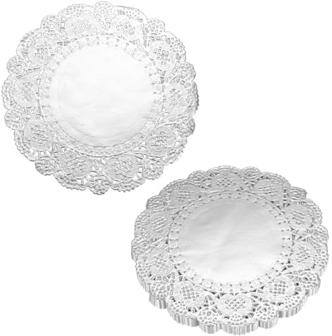 QUARKZMAN 50 Stück Tortenspitzen 11,4cm Rund, Silber | Dekoratives Einweg-Tischset aus Spitzenpapier für Kuchen Desserts Lebensmitteldekoration Hochzeit Geburtstag
