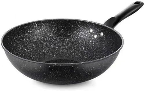 Black Flat Bottom INSTICK Wok, pentole a frigori di friggitte in Pietra in Granito da 11 Pollici, Moderni Wok con vestibilità Multi-Stile in Pietra con Manico Fresco di Soggiorno, per induzione,