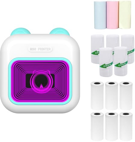 TFixol Insta P Pr Étiqueteuse thermique de poche 7 couleurs BT Wirel Connect compatible avec l'application Android ou iOS Support d'étiquettes de reçus autocollants listes scrapbooking DIY Bleu 4
