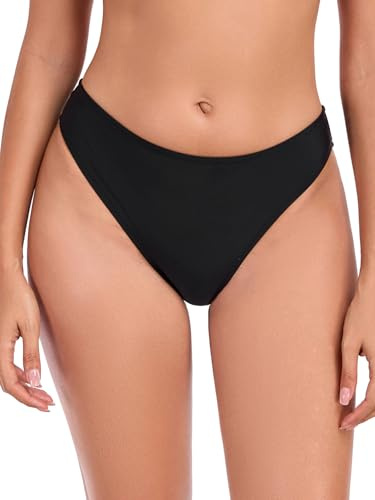 Ocean Blues Bas de bikini taille basse pour femme - Couverture modérée, Noir , M