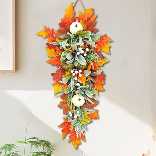 Türkranz Herbst, 45/60cm Herbstdeko Herbstkranz mit Kürbis Ahornblatt Herbstkranz Haustür mit Blätter Herbst Deko Kranz Hängend WandKranz Herbstdeko Innen für Erntedankfest Halloween (45cm)