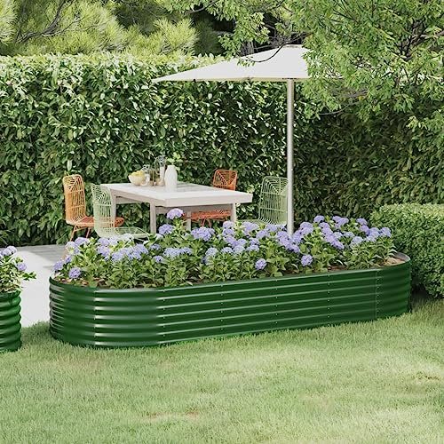 HaoChrymec Jardinera Elevada de Acero con Recubrimiento en Polvo, Bancales Huerto, Resistente a la Corrosión, Muro de Contención, Jardineras de Exterior, Huerto Urbano, Verde, 249x100x36 cm