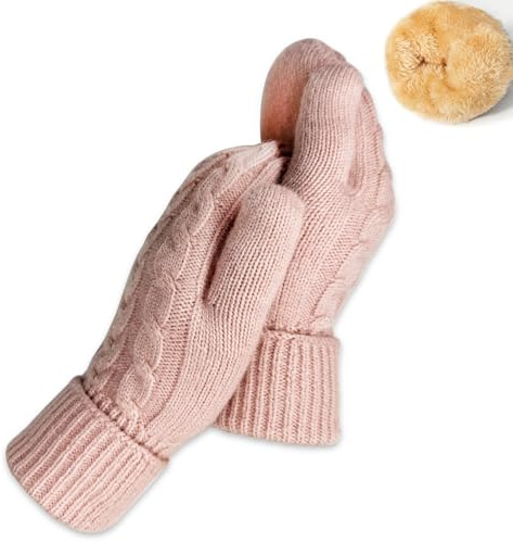 Bototack Winter Mittens Gloves for Women Warm Fleece Lining Knit Thick Thermal Snow Gloves for for Cold Weather Gifts (Pink)