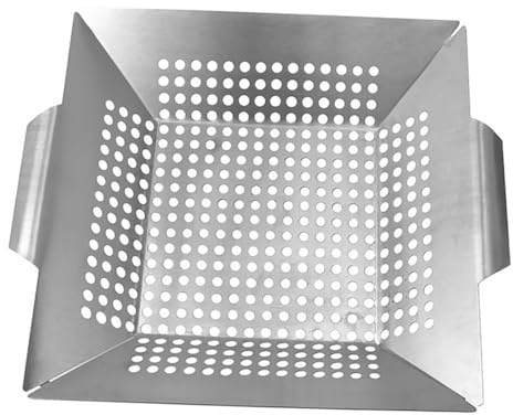 FUTUREORYY Bandeja Cuadrada de Acero Inoxidable para Barbacoa Diseño Perforado para Asar Verduras y Carnes Resistente y Duradera Accesorio para Parrillas al Aire