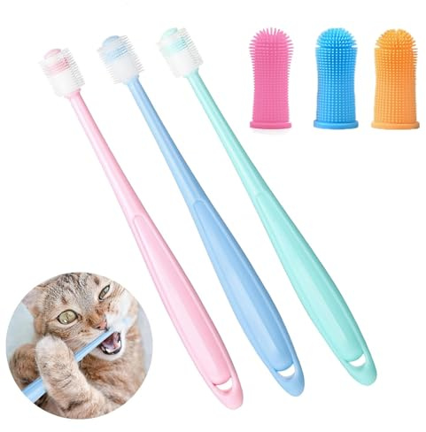 6 Stück Katzen Zahnbürste, 360 Grad Hundezahnbürste für Kleine Hunde Mittelgroße und Große Haustiere, Silikon Lebensmittelqualität Wiederverwendbar Zahnbürste Katze und Hunde