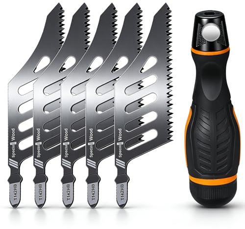 Dpofirs Manico in ABS, Set di Lame per Seghetto Alternativo 5 Pezzi per Taglio a Filo, Design dei Denti su Tre Lati per il Taglio Versatile di Cartongesso in Metallo e Plastica, qualità Professionale