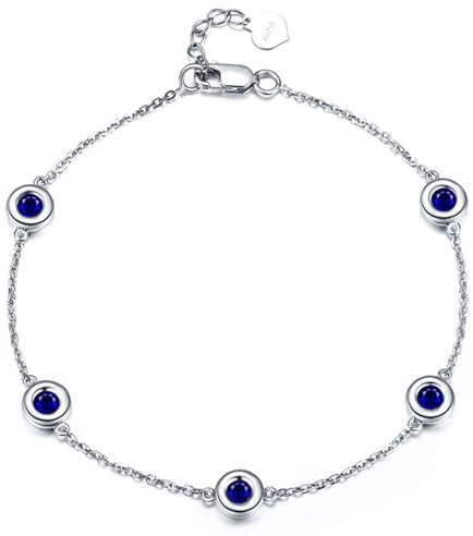 Calefee Armband Damen Gold 585 Weißgold, Armband Damen mit Saphir 0.81ct, Armbänder Verstellbar 17 cm Verlängerung 4 cm