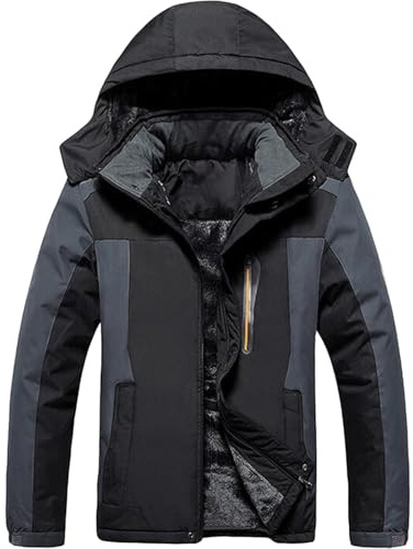 Generico Giubbotto Uomo Invernale Antipioggia Giubbino In Pile Termico Giaccone Impermeabile Con Cappuccio E Zip Taglie Forti Giacca Imbottita Moto Elegante Abbigliamento Trekking Inverno Nero XXL