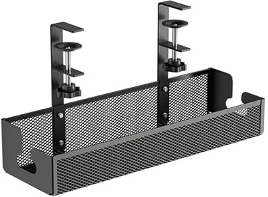 Cable Management Under Desk No Drill, Metal Cord Organizer with Clamp for Standing Desk, Cable Organizer for Home Office