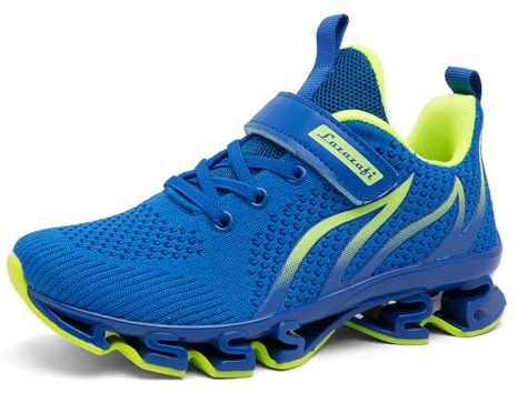 LAZAZAFI Barn, sneakers, pojkar, flickor, utomhus, sportskor, lätta, ventilerande löparskor, kardborreband, sneakers, inomhusskor, Blå grön, 39 EU