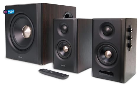 Edifier S355DB - Sistema di altoparlanti Hi‑Res 2.1, 150 W RMS, subwoofer wireless da 5,8 GHz, HDMI eARC, LDAC Bluetooth 6.0, USB-C, ottico, coassiale, Tri-Amp DSP, design premium (decorazione noce)