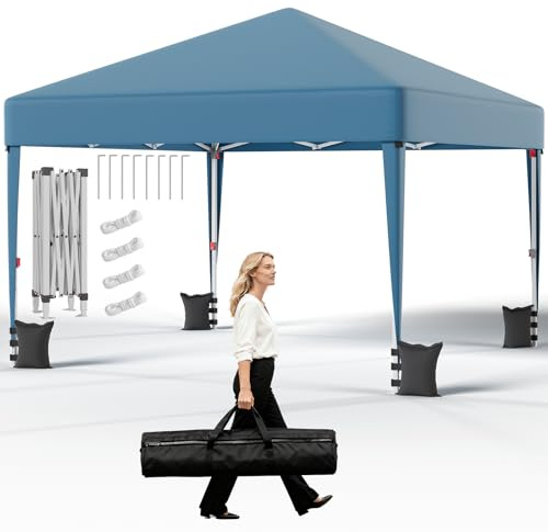 JUMMICO Tonnelle Pliante 3x3, Pliage et Rangement Faciles ｜ Protection Anti-UV ｜ Hauteur Réglable et Système Amélioré ｜ Imperméable et Stable ｜ Idéale pour Jardin, Camping, Fêtes et Plus Encore ｜ Bleu