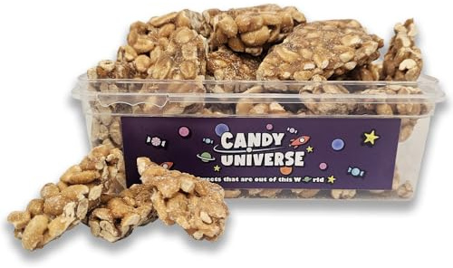 Candy Universe® Peanut Brittle 700g Tub – Traditional Chunks of Peanut Brittle - Roasted Peanuts Wrapped in Crunchy Caramel - Retro Shards of Nut Cluster - Bulk Pick & Mix, Resealable Sharing Tub