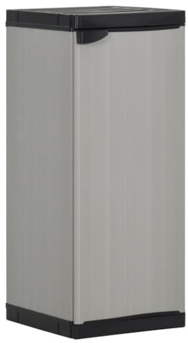 Fisinber Gartenschrank Outdoor 35x40x85 cm, grau/schwarzer Kunststoff Aufbewahrungsschrank mit Boden, platzsparender Werkzeugschrank für Balkon Garten Terrasse