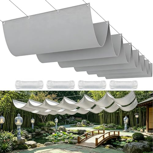 Vela Ombreggiante a Onda Retrattile 190 x 400 cm Personalizzabile, Regolabile, Protezione Dai Raggi Uv, Protezione Solare, Impermeabile Tenda da Sole per Esterno per Giardino Sabbia, Grigio Chiaro