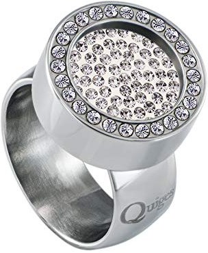 Quiges Silber Edelstahl Ring mit Zirkonia 12mm Mini Coin Halter Wechselring und Austauschbar Weißer Zirkonia Coin in Größe 20mm