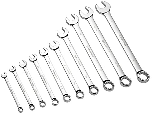 MAXPOWER 10PCS SAE Combination Wrench Set, Professional Open and Box End Spanners with Mirror Finish, Made with Forged and Heat-Treated Cr-V Steel, 12-Point Design