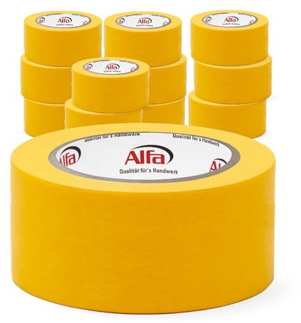 Alfa 521 Ruban de masquage - FineLine GOLD - 12 pièces - 50 mm x 50 m - ruban de masquage en papier de riz japonais, fin et légèrement fixant