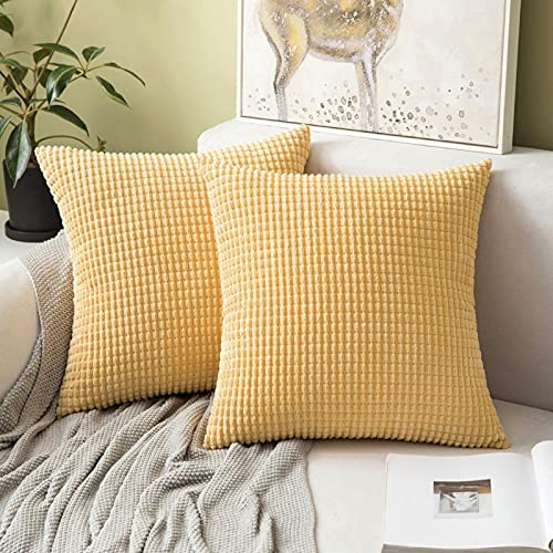 MIULEE Kissenbezug 40x40 Maisgelb Sofakissen Kordsamt Kissenbezüge Quadrat Cord Dekokissen Kissenhülle Dekorativ Couchkissen Bezug Weich für Wohnzimmer Schlafzimmer 16x16 Inch 2er Set