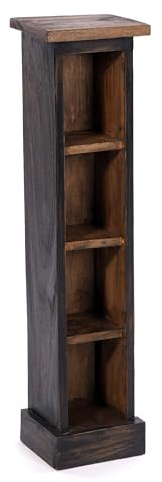 DESIGN DELIGHTS RUSTIKALES Holz CD Regal CD Tower | Mahagoni Massivholz, 75x18x14,5cm (HxBxT) | Holzregal mit 4 Fächern, CD Aufbewahrung | Farbe: 04 schwarz-Natur