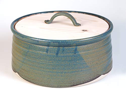 L – Brottopf für die größere Familie, grün-blau, Keramik/Holz für zwei bis fünf Personen