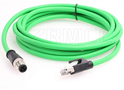 SZRMCC M12 4 Pin D-code Maschio a RJ45 Cavo Ethernet CAT 5e Cavo Alto Flessibile Schermato Impermeabile per Industriale Meccanico Sensore (5M,Verde)