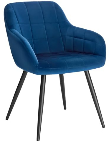 WOLTU Sedia per Sala da Pranzo Imbottita, Poltroncina in Velluto,Sedia da Cucina con Braccioli e Schienale, Gambe in Metallo, moderne,Blu,