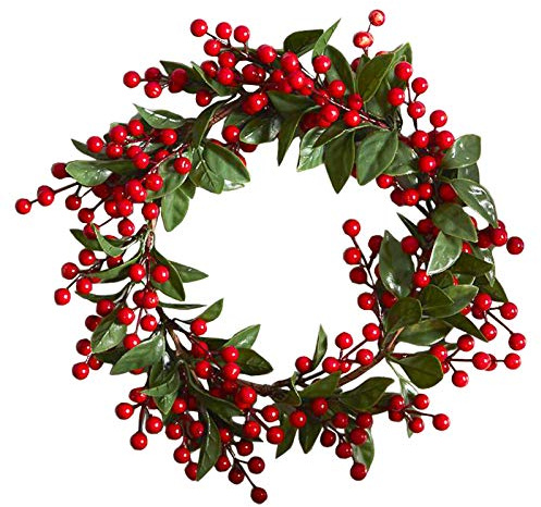 Davies Products 35cm Faux Bay Leaf & Berry Wreath Classic Red Berries Christmas Door Hanging Decoration Ornament