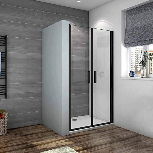 Porta Doccia Doppia Anta saloon Box Doccia Per Nicchia Vetro Trasparente 8mm Telai Nero Opaco 80x200 cm