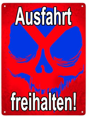 Metallschild XXL in 28x38 cm Ausfahrt freihalten! - mit Totenkopf Halteverbot ein Warnschild für Halteverbot mit Totenkopf damit deine Privatausfahrt in Zukunft immer frei bleibt