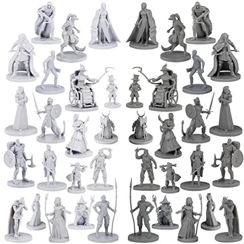 Path Gaming Town Folks Set, 40 Fantasy Tabletop Miniatures for Dungeons and Dragons. 28MM Scaled, 20 Unique Designs, Bulk Unpainted Miniatures, Great D&D Grey