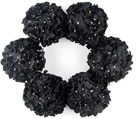 DuHouse Artificial Silk Hydrangea Flower Heads Fake Hydrangeas 6Pcs(Black) | Bigger Fake Hydrangeas with Stems, Realistic Faux Hydrangea Flower Bouquets, Wedding Home Party Garden Centerpiece