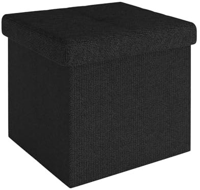 INTIRILIFE Faltbare Sitzhocker 30x30x30 cm in Piano SCHWARZ - Sitzwürfel mit Deckel und Stauraum aus Stoff mit Mulden - Sitzcube Fußablage klappbare Aufbewahrungsbox Truhe Sitzhocker
