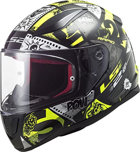 LS2, Casco Moto Integrale per Bambini RAPID MINI VIGNETTE Black H-V Yellow, M