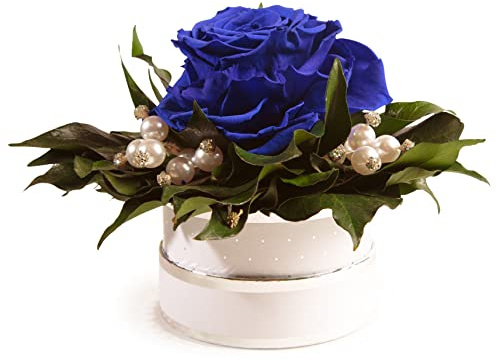 Infinity Rosenbox Kristall und Perlen 1 echte Rose haltbar Mama Geschenk Muttertag (Blau)