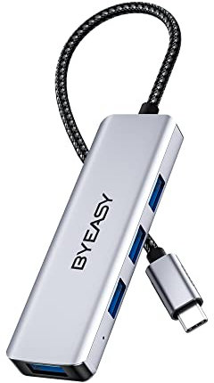 BYEASY USB C Hub, Ultra Slim Multiport Hub 4 Ports USB 3.0 Adapter für iPhone 15/16 Serie, MacBook/iPad Pro, iMac, Surface Pro, PC, Laptop, Tablets, Tastatur, Maus.