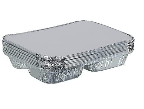 150 PCS x 3 Compartment Foil Trays with Lids Disposable Aluminium Plate Containers Dishes Foil Food Containers with Paper Lids for Food Storage Meal Prep Takeaway Catering Baking Cooking