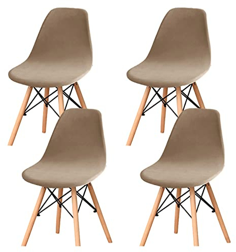 YOPOIY Schalenstuhl Stuhlhussen Samt, Stretch Mid-Century Modern Küchenstühle Husse Weich wiederverwendbar Stuhlbezug Protector für Bankett-Küchen-Wohndekoration -Khaki-4 PCS
