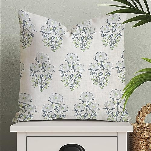 MangGou Mughal Flower Chinoiserie Style Pillow Case Blue Euro Sham Pillow Cover Asian Cushion Cover 26x26in Accent Pillowcase Rustic Home Decor for Sofa Living Room Bedroom (84w3412b3zmq)