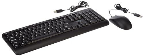 Lenovo 160 Kombination aus kabelgebundener Tastatur und Maus | Wasserdichtes Exoskelett | Spritzwassergeschützte Tasten | Maus in voller Größe mit 1600 DPI | Rutschfestes Scrollrad | Ständer